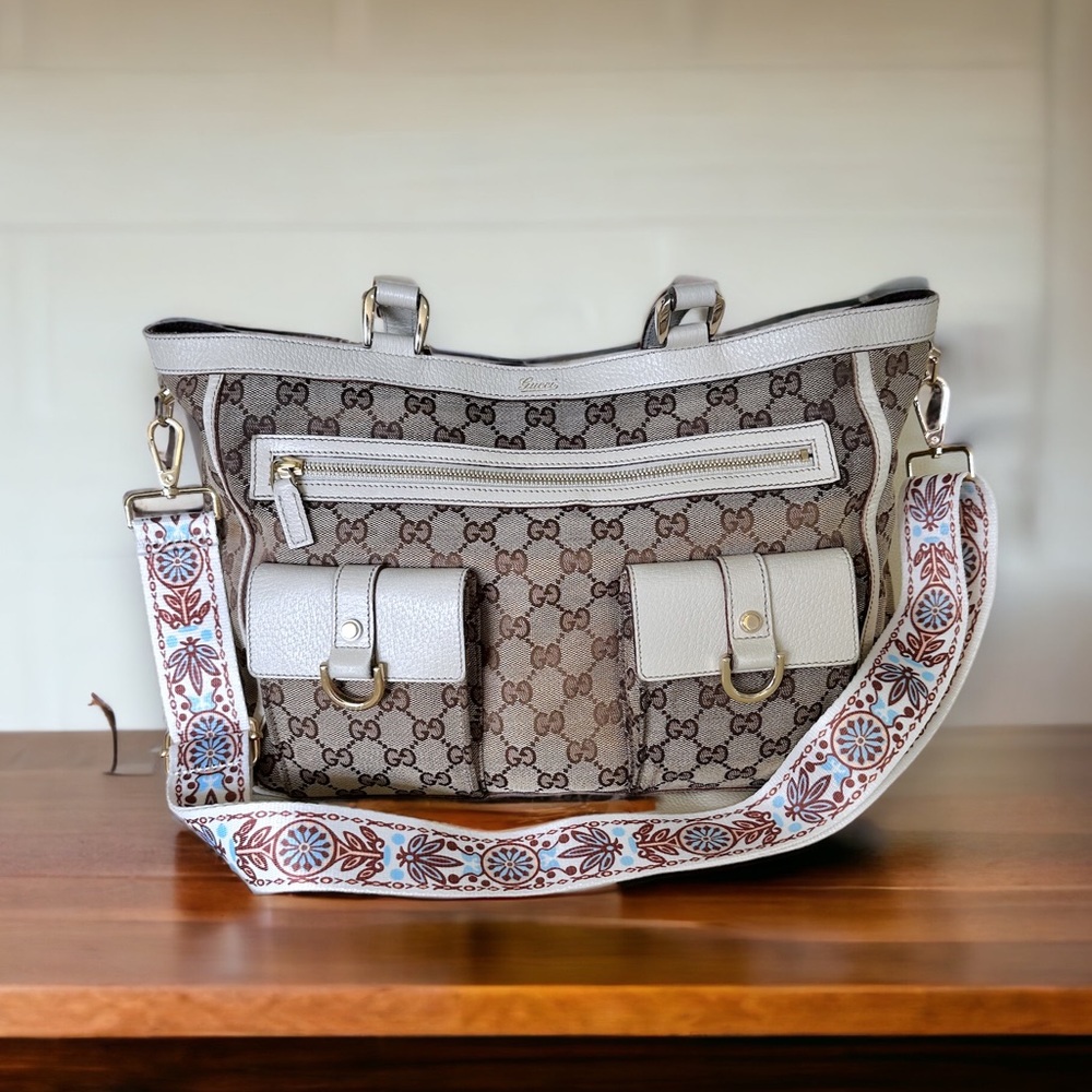 Gucci signature print GG canvas bag off-white messenger abbey pocket tote #H97 - Picture 9 of 10